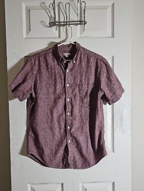 Merona Short Sleeve Button Down Shirt Linen Cotton Blend Mauve Pocket Size M